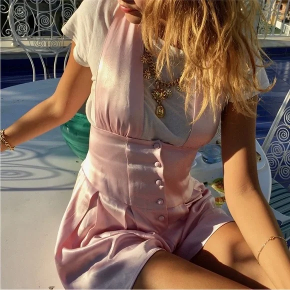 Vanessa Mooney Pink Satin Romper - Picture 5 of 9